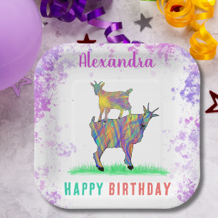 Cute Goats Farm Animal Art Birthday Party Paper Plate