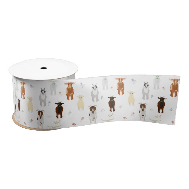Cute Goats Farm Animals Satin Ribbon (Spool)