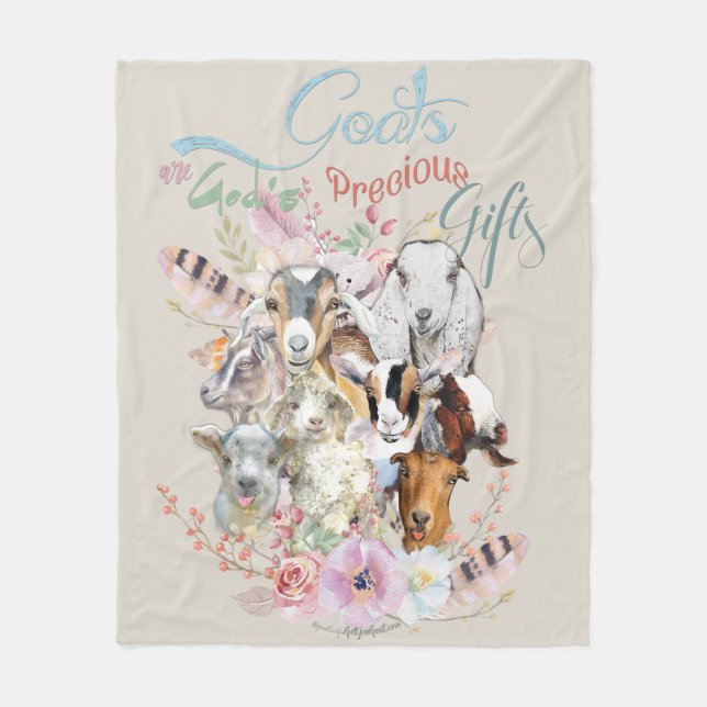 Cute GOATs | Watercolor Goat Portraits GetYerGoat™ Fleece Blanket (Front)