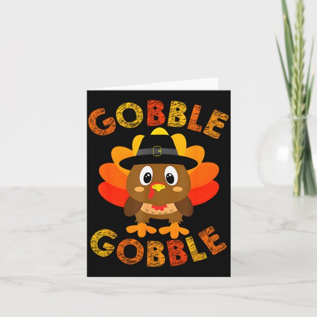 Cute Gobble Gobble Turkey Lgrim Little Boys Thanks Card (Front)