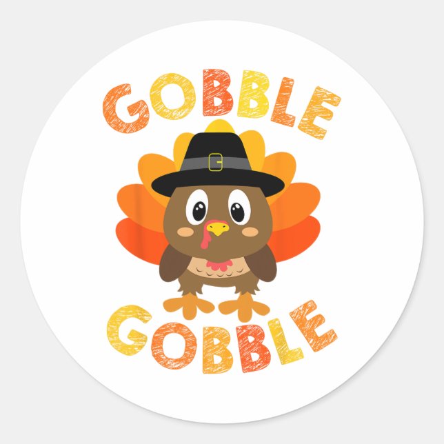 Cute Gobble Gobble Turkey Pilgrim Little Boys Than Classic Round Sticker (Front)
