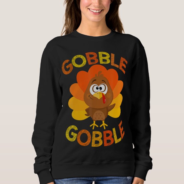 Cute Gobble Gobble Turkey Pilgrim Little Boys Than Sweatshirt (Front)