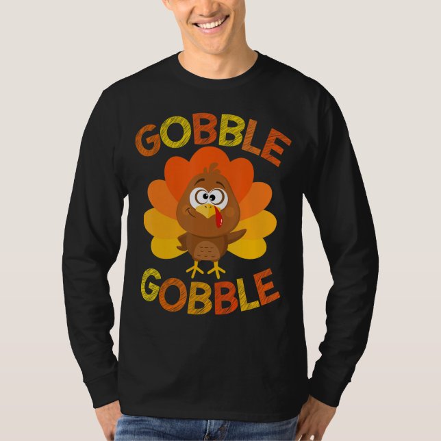Cute Gobble Gobble Turkey Pilgrim Little Boys Than T-Shirt (Front)