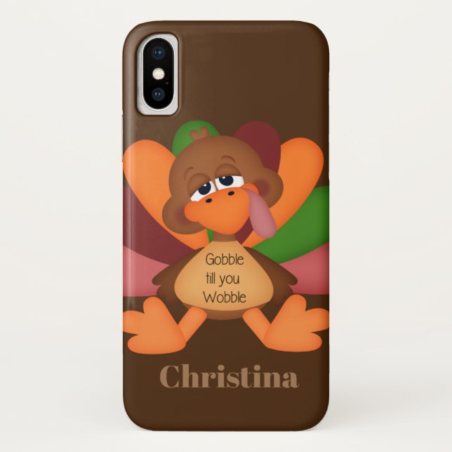 Cute Gobble turkey add name Thanksgiving Case-Mate iPhone Case (Back)