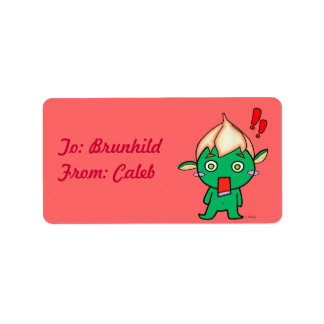 Cute Goblin with a flower on his head Label