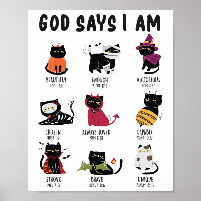 Cute God Says I Am Cat Lover Funny Christian Hallo Poster (Front)