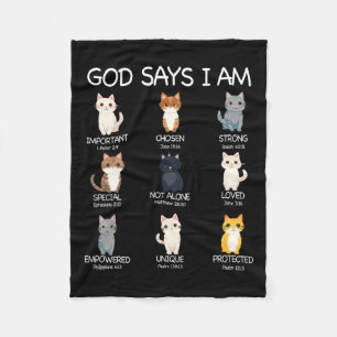 Cute God Says I Am Cat Lover Funny Christian Kids  Fleece Blanket