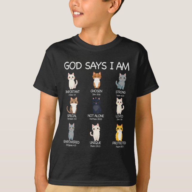Cute God Says I Am Cat Lover Funny Christian Kids  T-Shirt (Front)