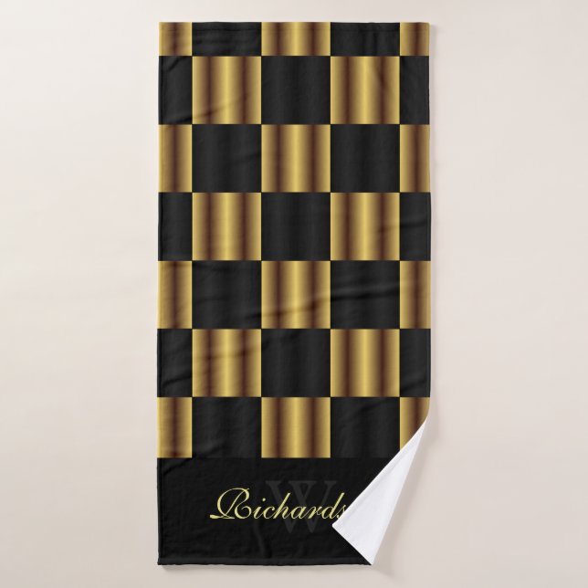 Cute Gold And Black Squares Geometric Pattern Bath Towel Set (Bath Towel)
