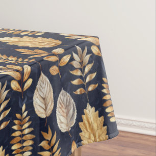Cute Gold/Blue Autumn Leaves Tablecloth
