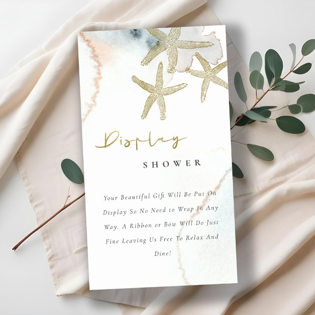 Cute Gold Blue Starfish Display Shower Baby Shower Enclosure Card (Creator Uploaded)