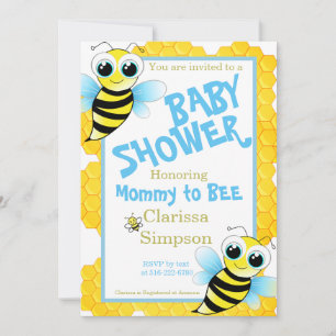 Cute Gold Blue Yellow Mommy To Bee Baby Shower Invitation
