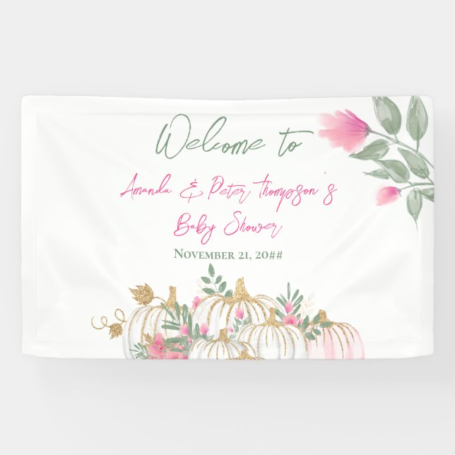Cute Gold Blush Pink Pumpkin Little Baby Shower Banner (Horizontal)