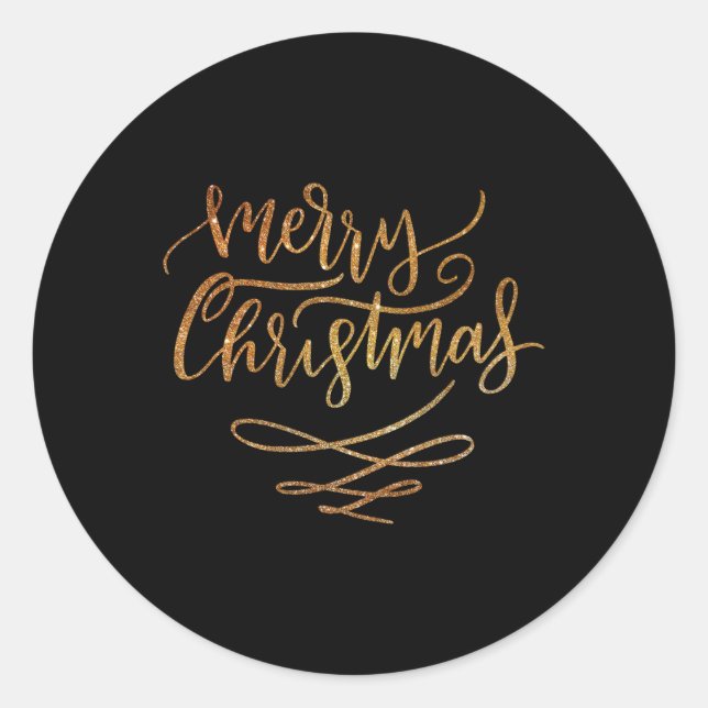 Cute Gold Brush Script Merry Christmas T Shirt  Classic Round Sticker (Front)