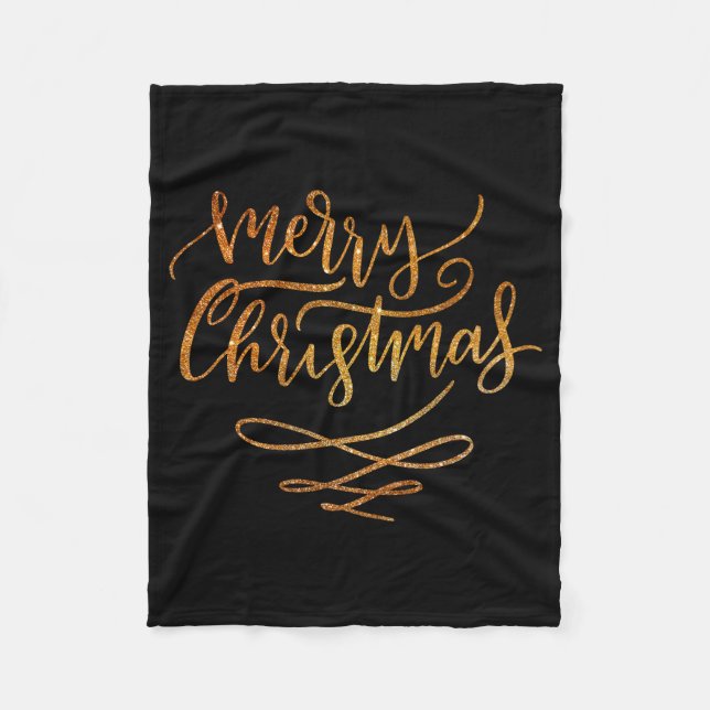 Cute Gold Brush Script Merry Christmas T Shirt  Fleece Blanket (Front)
