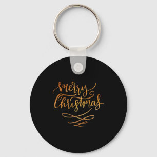 Cute Gold Brush Script Merry Christmas T Shirt Key Ring
