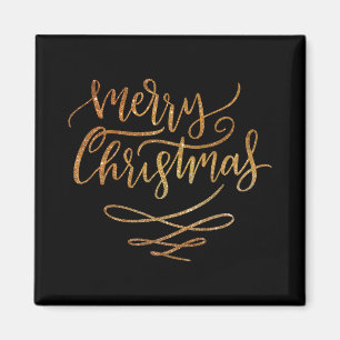 Cute Gold Brush Script Merry Christmas T Shirt Magnet