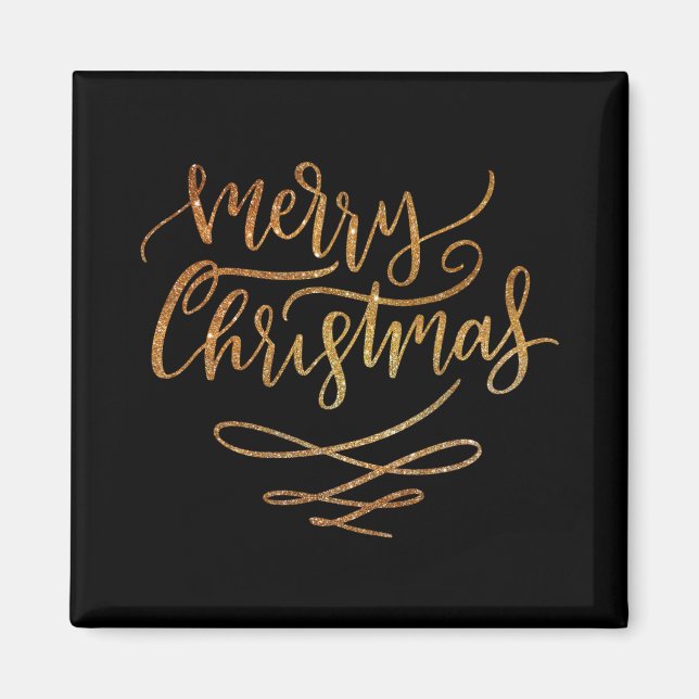 Cute Gold Brush Script Merry Christmas T Shirt  Magnet (Front)
