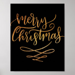 Cute Gold Brush Script Merry Christmas T Shirt Poster