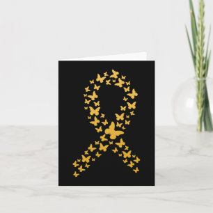 Cute Gold Butterflies Ribbon Childhood Cancer Awar Card