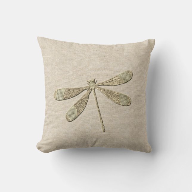 Cute Gold Dragonfly Monogrammed Cushion (Front)