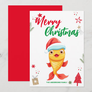 Cute Gold Fish Christmas Holiday Family name Card