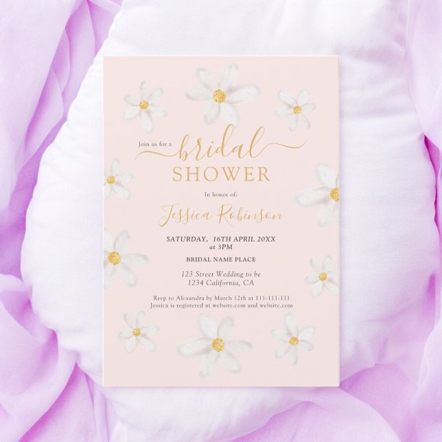 Cute gold flower daisy watercolor bridal shower invitation (Cute gold flower daisy watercolor bridal shower invitation)