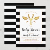 Cute Gold Giraffe Face Baby Shower Invitation