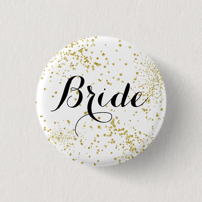 Cute Gold Glitter Bride Button (Front)
