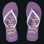 Cute Gold Glitter Bride,Purple  -Personalised Jandals<br><div class="desc">Cute gold glittery bride on purple background  with your name. Select the costume button to change the fonts style, colour and size.Any girl would love to have this elegant and stylish design .</div>