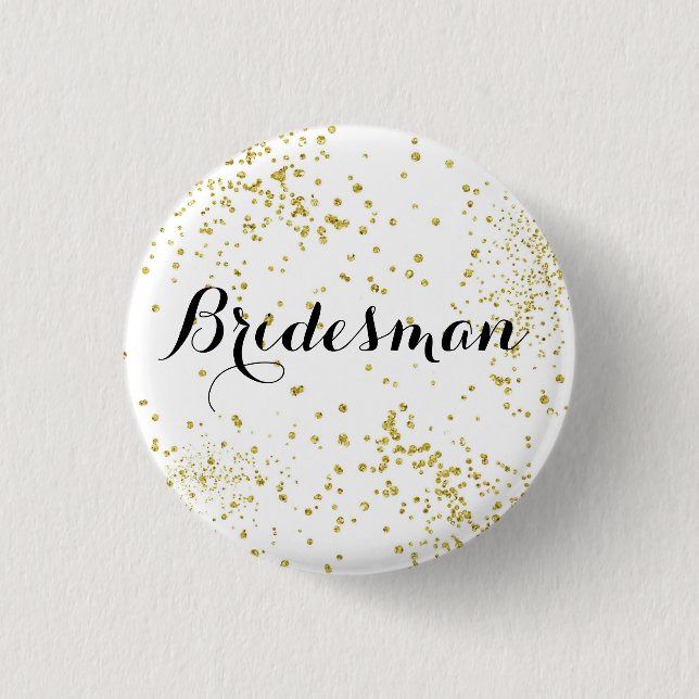 Cute Gold Glitter Bridesman Button (Front)
