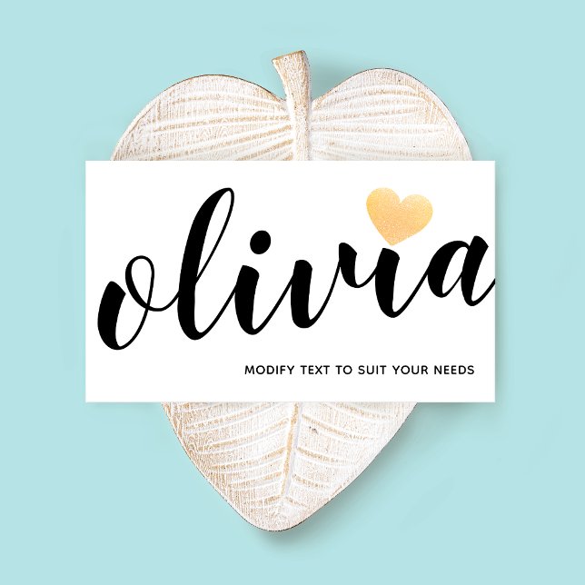 Cute Gold Glitter Heart Handwritten  Calligraphy Business Card (Creator Uploaded)