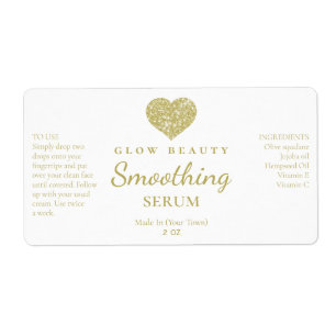 Cute Gold Glitter Heart Logo Serum Labels
