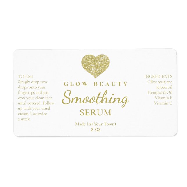 Cute Gold Glitter Heart Logo Serum Labels (Front)