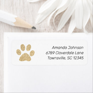Cute Gold Glitter Paw Print Return Address