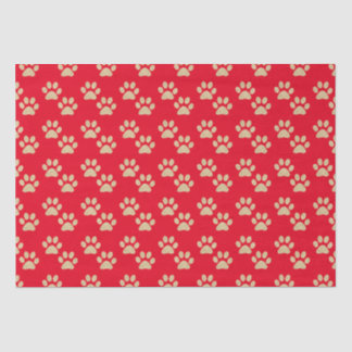 Cute Gold Glitter Paw Prints Pet Lovers Red Tissue Paper