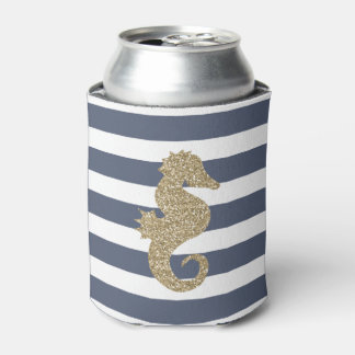 Cute Gold Glitter Seahorse Striped Can Cooler