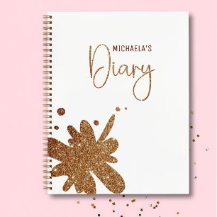 Cute Gold Glitter Splatter Girl Diary Notebook