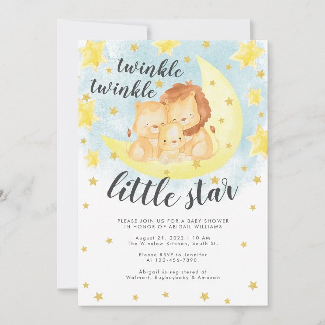 Cute Gold Glitter Twinkle Little Star Baby Shower  Invitation (Front)