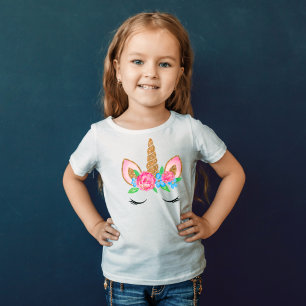 Cute Gold Glitter Unicorn Floral T-Shirt