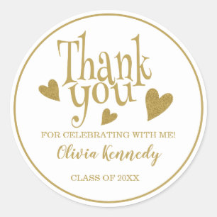 Cute Gold Graduation Party Thank You Favour Classic Round Sticker
