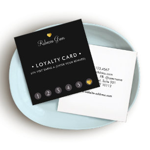 Cute Gold Heart 6 Punch Customer Loyalty Square Card