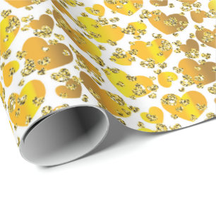 Cute gold hearts faux diamond tiled pattern wrapping paper