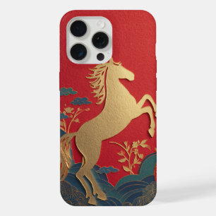 Cute Gold Horse Japanese Red elephant stylish iPhone 15 Pro Max Case