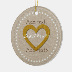 Cute Gold Linen Sweet Heart Baby Kids Ceramic Tree Decoration