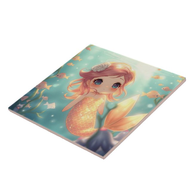 Cute gold mermaid in underwater world tile (Side)