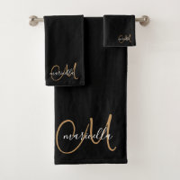 Cute Gold Monogram Script Name Black