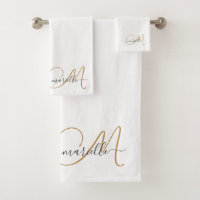 Cute Gold Monogram Script Name Elegant White