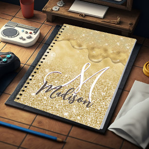 Cute gold ombre glitter drips monogram notebook