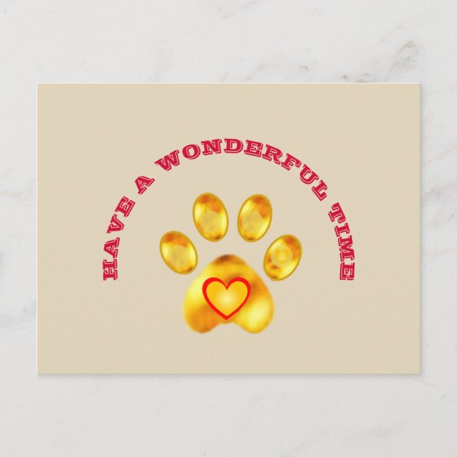 Cute Gold Paw Greeting Postcard (Front)
